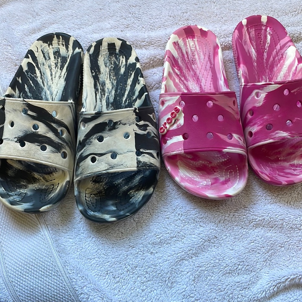 Crocs 2 pair slides size 9